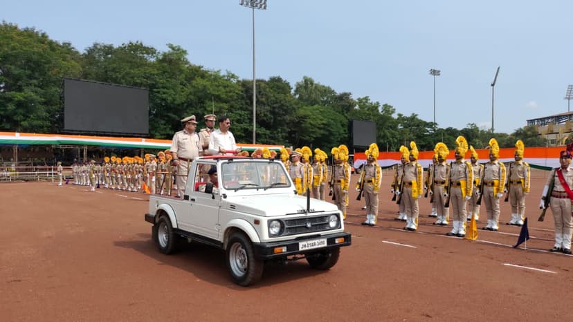 मोरहाबादी मैदान में आयोजित झंडोत्तोलन समारोह के लिए फुल ड्रेस रिहर्सल किया गया