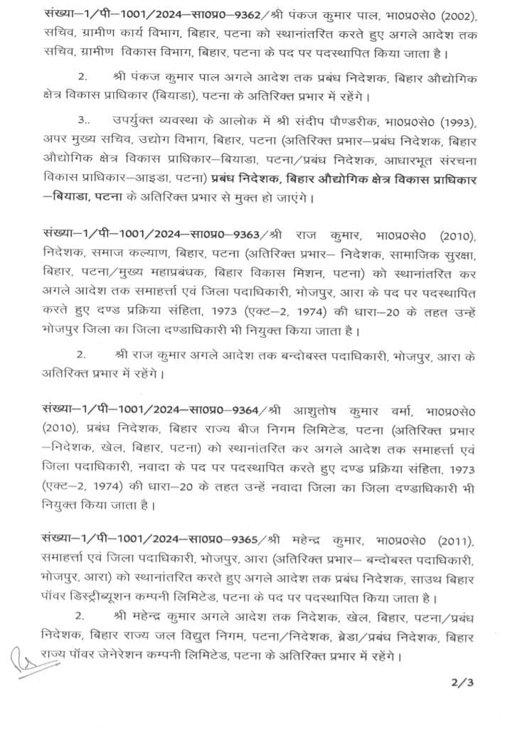 केके पाठक की शिक्षा विभाग से हो गयी छुट्टी, चुनाव खत्म होते ही बिहार में 8 IAS अधिकारियों का ट्रांसफर, बदले गये भोजपुर-नवादा के DM-SP
